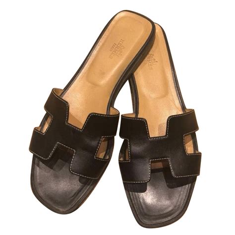 black hermes sandals